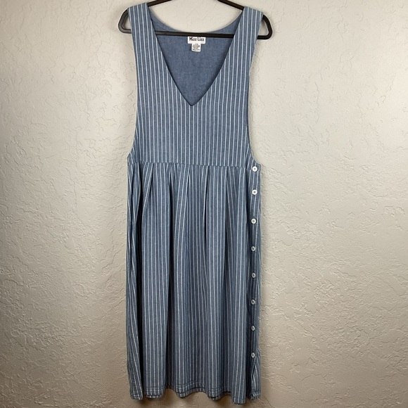 Dresses & Skirts - Mizz Lizz Blue Denim White Striped Sleeveless Dress Jumper Size 9/10